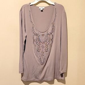 ❤️ CACHE Y2K VINTAGE TOP / TEE, RHINESTONE EMBELLISHED SCOOP NECK, MEDIUM